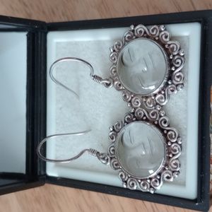 Sterling silver and quartz goddess face earrings
